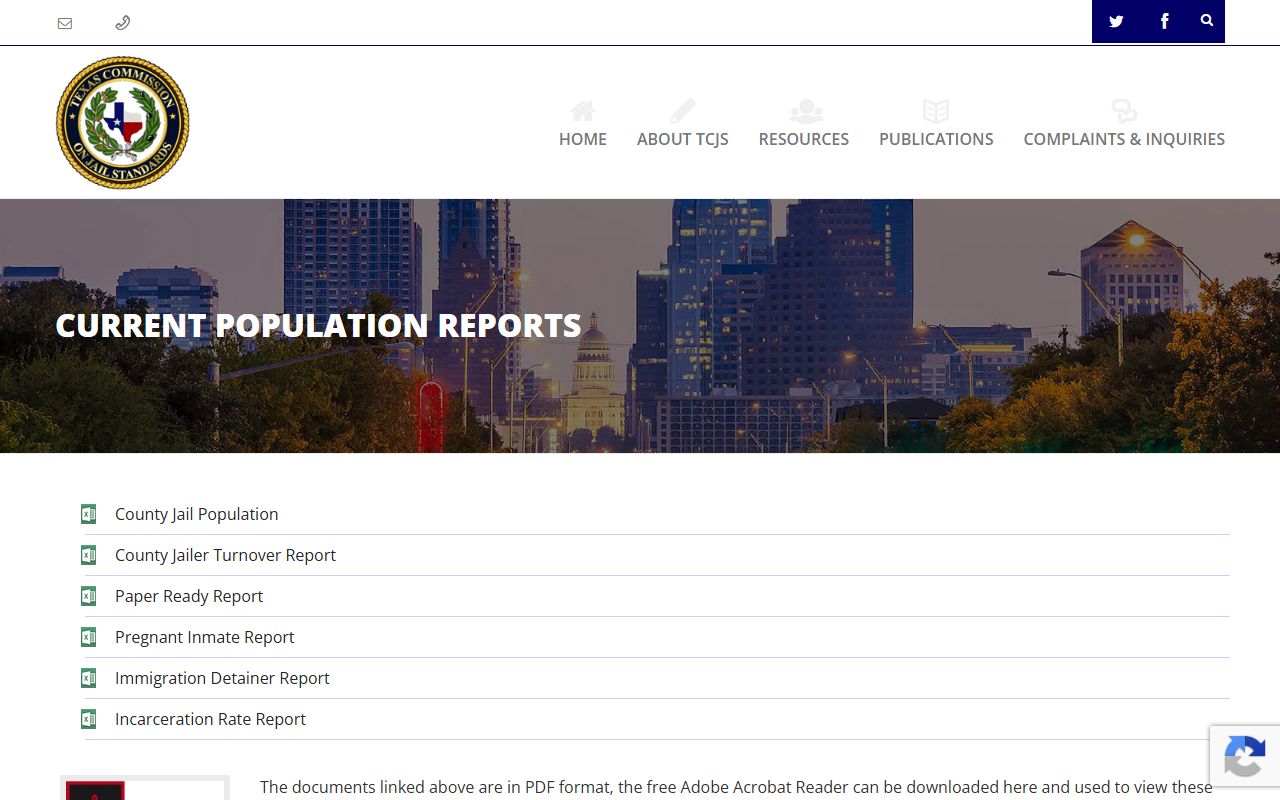 Texas Commission on Jail Standards population reports for Comanche County inmate population data
